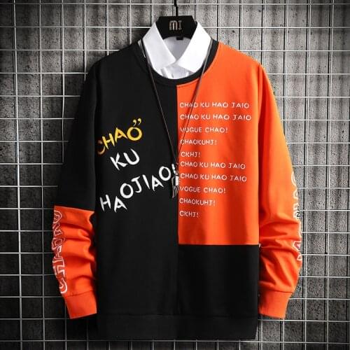KKSKY Patchwork Blue Mens O-neck Hoodie Clothes Print Letter Sweatshirts Oversied For Men Winter Hip Hop Sweatwear Hoodies Man