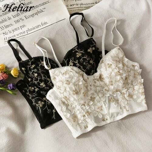 HELIAR French Embroidery Camis Tops For Women Floral Vinage Sexy Sleeveless Backless Bodycon Camis Tank Top Fashion Short Vest