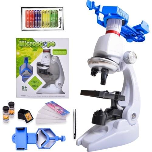 Trinocular Microscope for Children Kit Lab LED 100X-400X-1200X Biology Lenses Tinyscope Phone Home School Science Educational