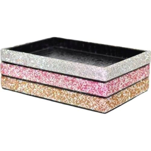 Big Creative artificial diamond inlaid perfume/cosmetics/lipsticks storage tray PU leather for dressing table