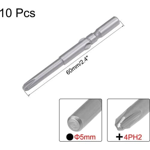 Uxcell 10pcs Phillips Bits 5mm Round Shank 60mm Length Cross 4PH2 Magnetic Screw Driver S2 Screwdriver Bit