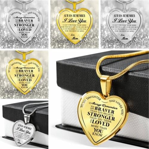 Always Remember I Love You Inspiration Heart Necklace To Daughter and Son Exquisite Pendant Neckchain To Children From Mom Dad