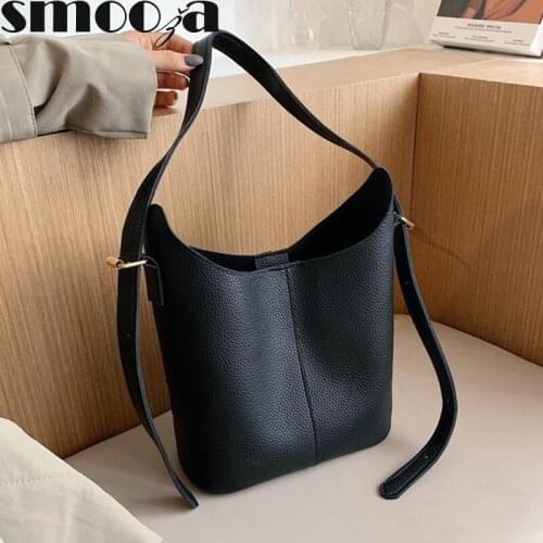 SMOOZA Bucket Crossbody Bag For Women New Fashion Pu Leather Bag For Women 2021 Famous Designer Women Shoulder Messenger Bags