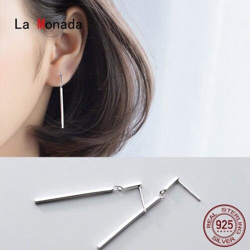 La Monada Square Long Chain Dangle Earrings For Women Silver Minimalist Fine Jewelry Drop Earrings Korean Silver 925 Women