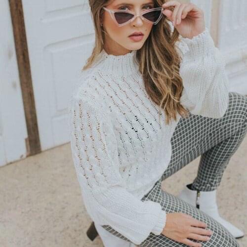 QINJOYER Women Solid Knitted Sweater Pullover Spring Autumn Hollow Out Sweater Long Sleeve Sweater Women Casual Sweater Girls