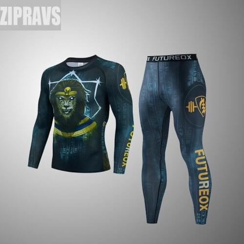ZIPRAVS New Mens Jiu-Jitsu Suit Long Sleeve Fitness Muay Thai Boxing Sports Boxing Suit + Bodybuilding Tights Two-piece Suit