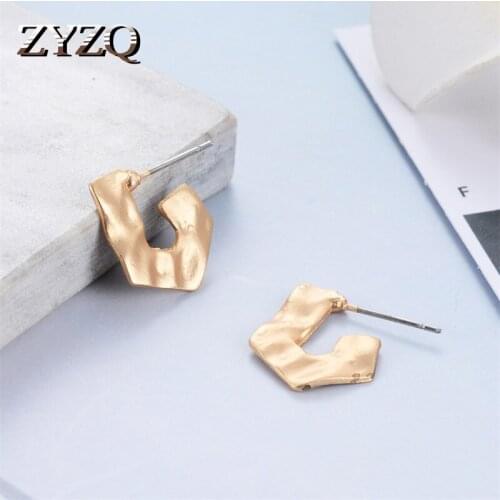 ZYZQ Personality Irregular Stud Earrings For Women Rough Pattern Design Silver Plated Gold Color Wholesale Lots&Bulk Hot 2020