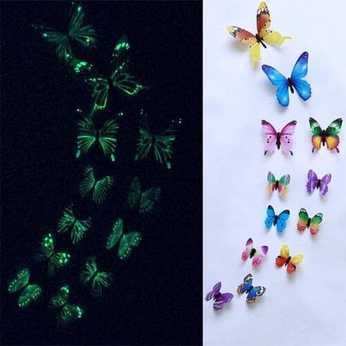 12Pcs/set Luminous Butterfly Wall Sticker living room Multicolor Butterflies Glow In The Dark DIY Home Decor 3D Fridge stickers