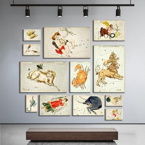 Twelve Constellation Abstract Nordic Canvas Painting Wall Art Picture Vintage Posters and Prints for Living Room Home Decor
