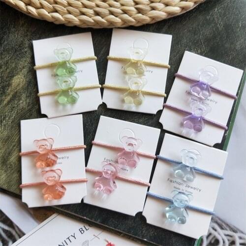 2PCS Transparent Bear Princess Cute Headwear Cartoon Kids Elastic Hair Bands Children Tie Ropes Girls Accessories Baby Headdress
