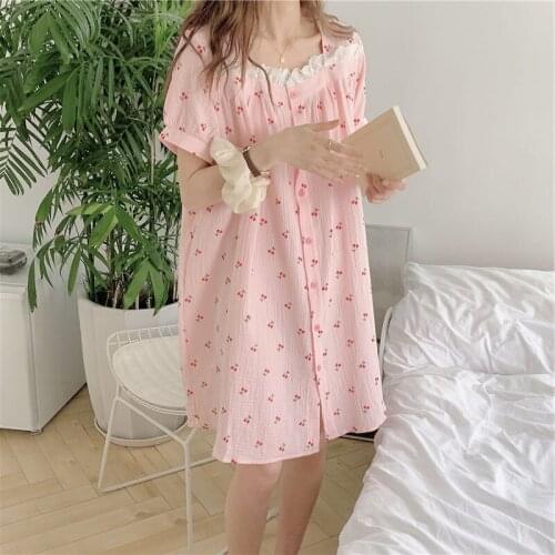 2021 Summer New Cotton Gauze Nightgown Women Lace Sleeping Dress Female Nightdress Short Sleeve Home Wear Lady Sleepwear