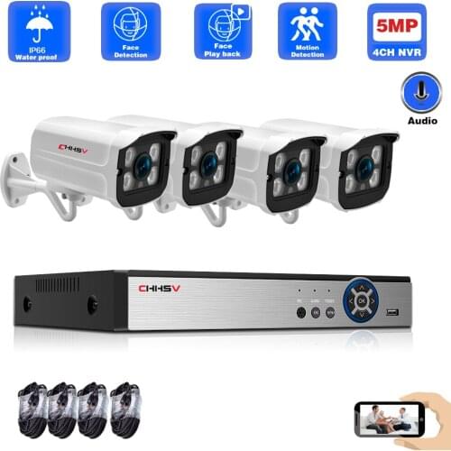 4CH 2592*1944P Face record POE NVR Surveillance Kit H.265 5.0MP POE Bullet CCTV IP Camera Waterproof Outdoor Night Vision Set