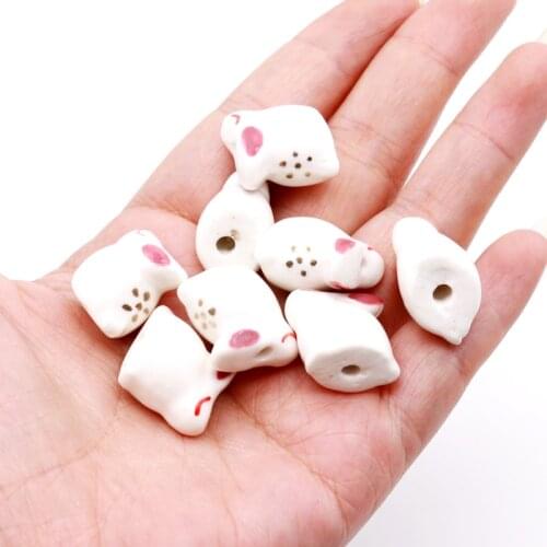 50PCS/lot 17*16mm Mouse shape Ceramic Beads Handmade Porcelain DIY Accessories Hole Beads For Jewelry Making Wholesale