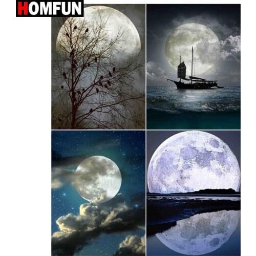 HOMFUN Paint With Diamond Embroidery "Moon night tree" Diamond Painting Full Square Round Picture Of Rhinestone Decor