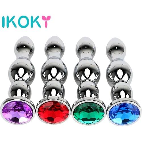 IKOKY Big Size Anal Beads Adult Product Jewel Anal Plug Erotic Sex Toys for Women and Men Stainless Steel Butt Plug