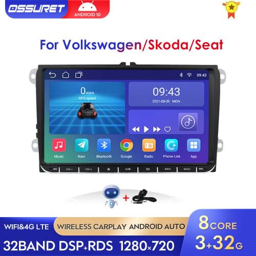 9'' Android 10 Car Multimedia GPS Navigation 1024*600 4 Core for VW Volkswagen Skoda POLO GOLF PASSAT JETTA TIGUAN TOURAN Caddy