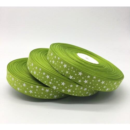5 Yards/lot 1Inch (25mm)Wide Light green Printing Stars Grosgrain Ribbon Hair Bow/Christmas/wedding DIY Sewing Craft
