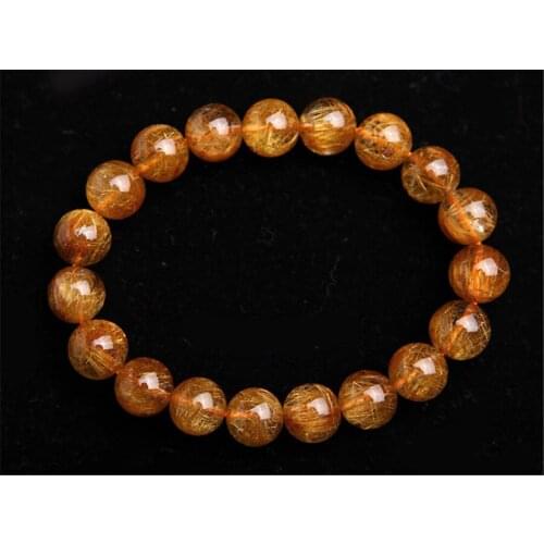10.5mm Genuine Natural Copper Rutilated Quartz Bracelet For Women Men Stretch Crystal Round Bead Bracelet