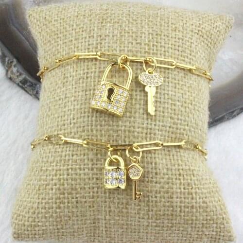 10pcs/lot New design colorful cz bracelet,plated lock with key shape cubic zircon component,popular bracelet cheap wholesale