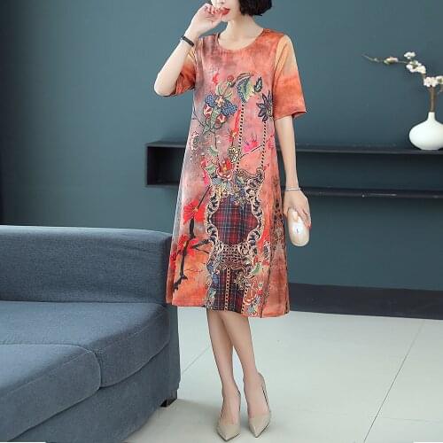 Elegant Floral Dress For Woman Loose Half Sleeve Vestido Mujer 2020 Casual Faux Silk Dresses Plus Size A-line Sundress