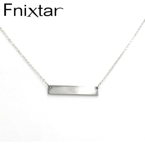 Fnixtar Stainless Steel Mirror Polish Blank Bar Pendant Necklace DIY Custom Name Plate Necklace Can Engrave Letters 50piece/lot