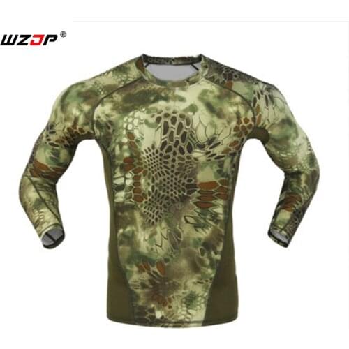 WZJP Military Summer Long Sleeve O-Neck Camouflage T-shirt Quick Drying Mens Casual Hunting Outdoor T shirt