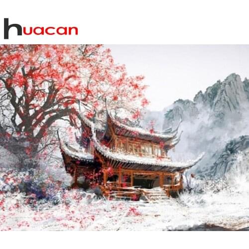 Huacan Diamond Painting Kit Flower Home Decoration Embroidery Building Handmade Gift Mosaic Scenery Diamond Art