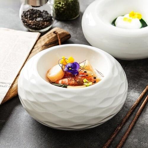 Nordic Creative Round Ceramics Pasta Dish Deep Straw Hat Tray Soup White Household Decoration Tableware
