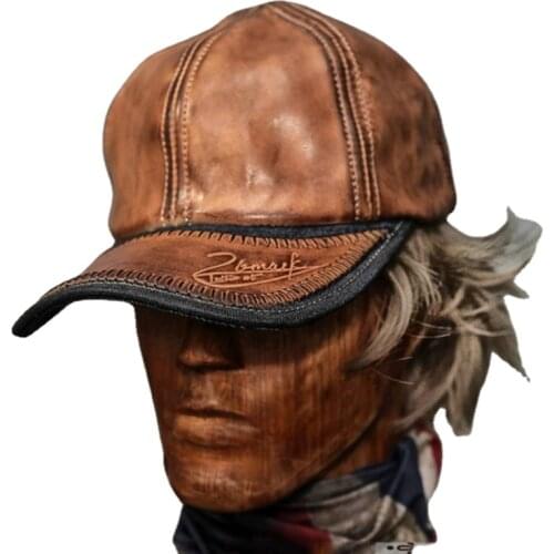 Fashion Mens Leather Baseball Hat Vintage Sun Hat Outdoor Leisure Female Peaked Cap