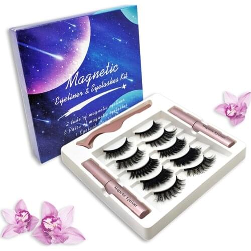 5 Pairs Magnetic False Eyelashes Waterproof Easy to Wear Liquid Eyeliner& Magnetic Lashes & Tweezer Set Eyelash Extension TSLM1
