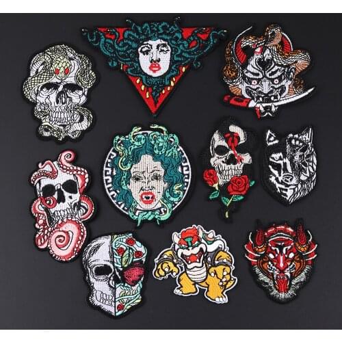 Punk Snake queen Embroidery Octopus Skull Patches Iron T-Shirt Jackets Coats Sew on Fabric Clothes Skeleton Skull Appliques