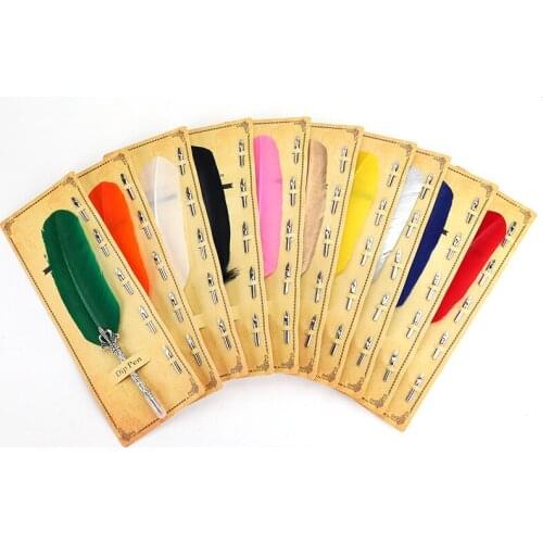AP 170 1 Set English Watery Feather Dip Pen Writing Stationery Gift Box with 5 Nib Wedding Gift Quill Pen Fountain Pen