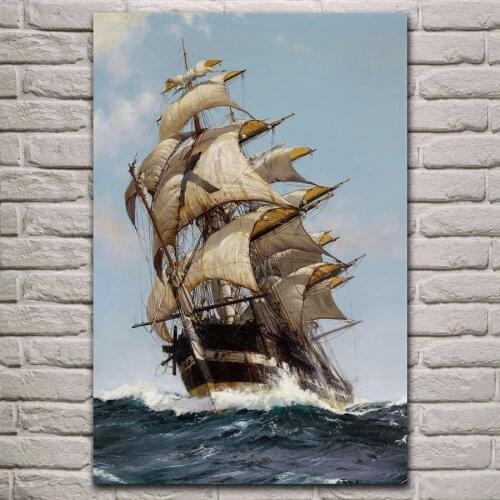 Classic art sailing ship sea waves sailor nautical fabric poster posters on the wall picture home living room decoration KL246