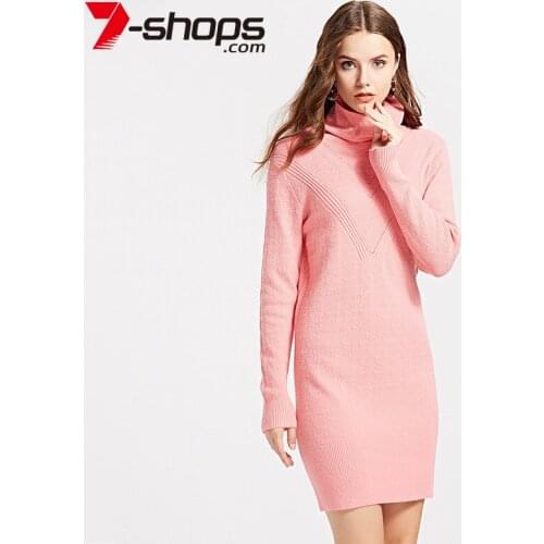 AECU Turtleneck Sweater Dress Women Warm Knitted Dresses Winter Long Sleeve Dress Female Knitted Dress Vestidos Long Sweater
