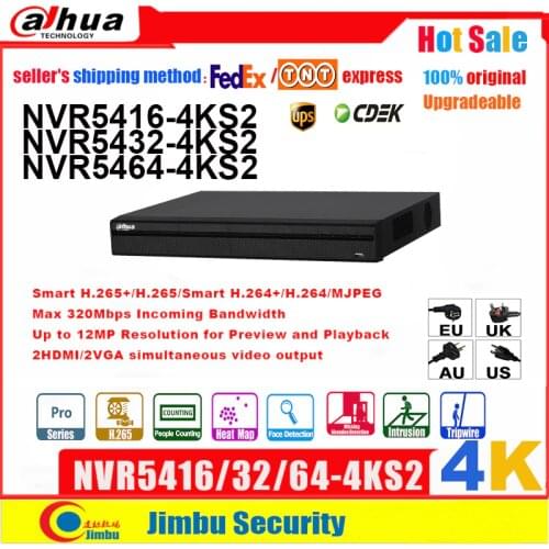 Dahua NVR 4K&H.265 NVR5416-4KS2 NVR5432-4KS2 NVR5464-4KS2 video recorder 16CH 32CH Max 320Mbps tripwire,intrusion