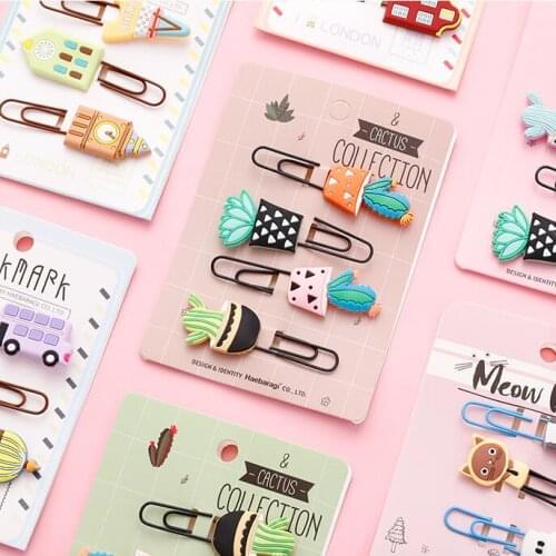 Sharkbang 8pcs/lot Kawaii Animal Cat Pineapple Owl Metal Paper Clip Decorative Bookmark Photo Cards Clips School Stationery