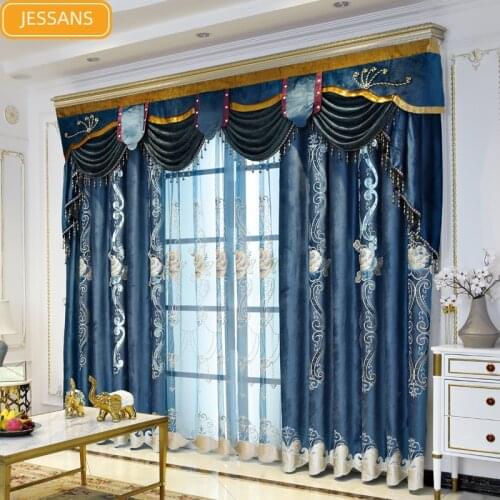 High-end European-style Chenille Embroidered Blackout Curtains for Living Room and Bedroom Luxury Flannel Custom