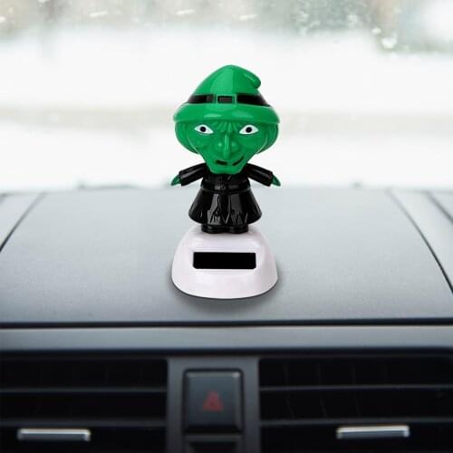 DIY Halloween Witch Design Car Ornament Dashboard Decoration Dancing Shaking Head Decor Solar Powered 4x4 Accessories Interior