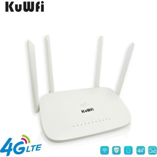 KuWFi 4G WiFi Router CAT4 150Mbps LTE CPE Router with SIM Card Slot RJ45 LAN WAN Up to 32 Users Wireless Modem Wide Coverage