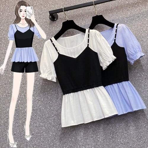 Kekeplus Oversized Women Clothing Elegant Lady Faux Two Pieces Blouses Fashion Girl Korean Slim Shirts Top Tee Tunic Blusa 18255