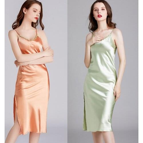 Women Silk Sleeveless Satin Nightdress for Girls Summer Sleepwear New Style Homewear Sexy Dress Knee-Length Nightgown