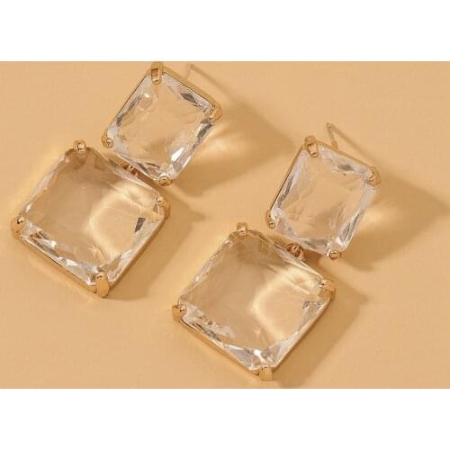 Womens Square White Earrings Fashion Shining Crystal Hanging Earrings Retro Decoration Chinese Jewelry Fashion Womens Earrings