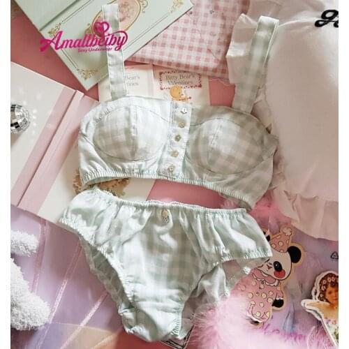 Women Plaid Bralette Deep V Womens Bras Underwear Lace Cup Ladies 3/4 Cup Lace Push Up Bra and Panty Set