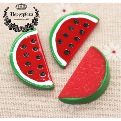 10pcs Kawaii Hand Painted Simulation Watermelon Resin Flatback Cabochon Food Art Supply Decoration Charm Craft DIY,33*18mm
