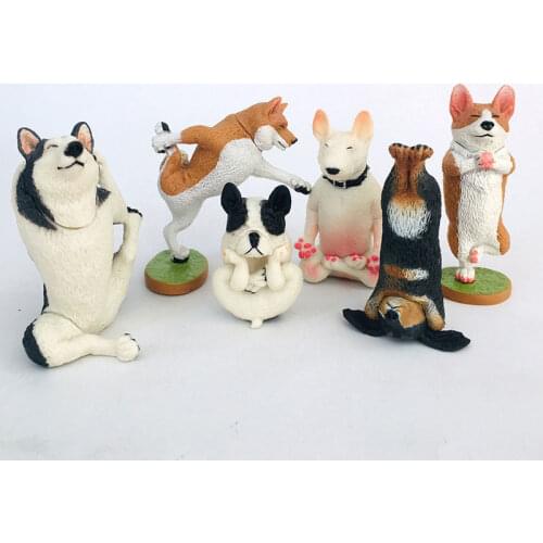6pcs/set Yoga dance dog figure action model toys creative dog puppy action doll Corgi Shiba Inu Husky Bulldog model figure toys