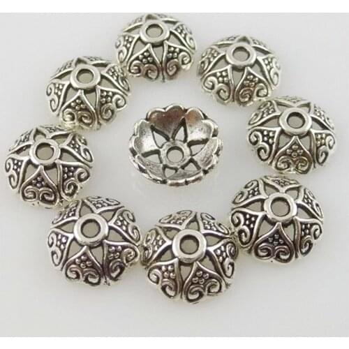 60pcs Silver Beads Caps End Receptacle Flower Torus Charms For Jewelry Making Findings DIY Bracelet Spaced Jewelry 12258
