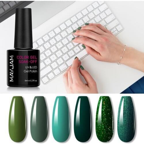 8ml Nail Polish Green Series Color Long Lasting Semi Permanent Varnish Nail Polish Art DIY Top Base Coat Lacquer Nail Art Design