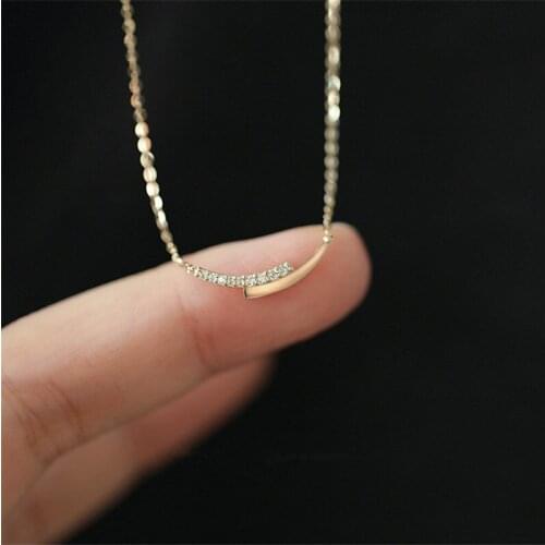 925 Sterling Silver 14K Gold Pave Crystal Intersection Pendant Clavicle Chain Necklace Women Simple Jewelry Accessories