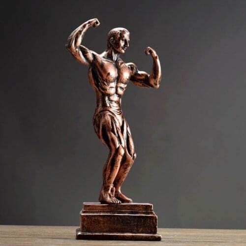American Vintage Bodybuilding Muscle Man Sculpture Resin Statue Ornametns Home Furnishing Crafts Decoration Office Figurines Art