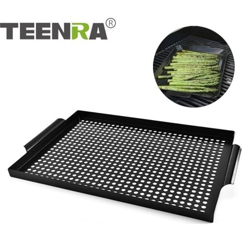 TEENRA Non-stick Grill Pan Barbecue Tray Rectangle Vegetable Barbecue Bakset Cooking Tray BBQ Plate Outdoor Camping Picnic